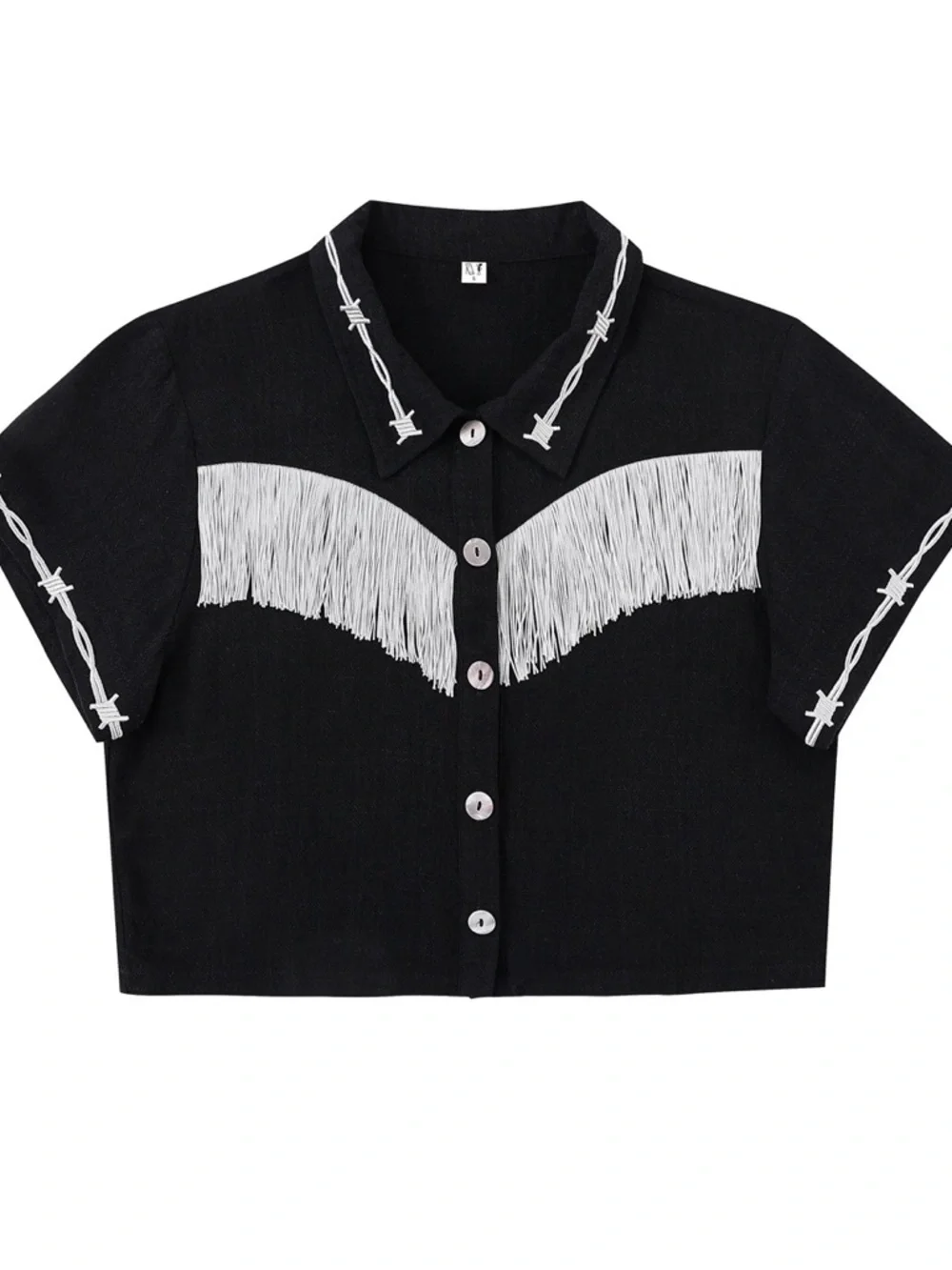 Linen Pammy Fringe Blouse in Black - Picture 6 of 7